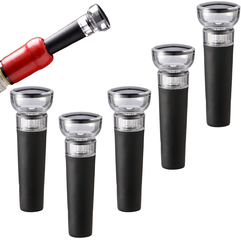 Wine Preservation Pump - 真空ポンプ用の再利用可能なボトルキャップ,黒色,エアデザイン,ワイン,ソーダ,コルクオープナー,ワイン,コルク用のアクセサリー,5個。