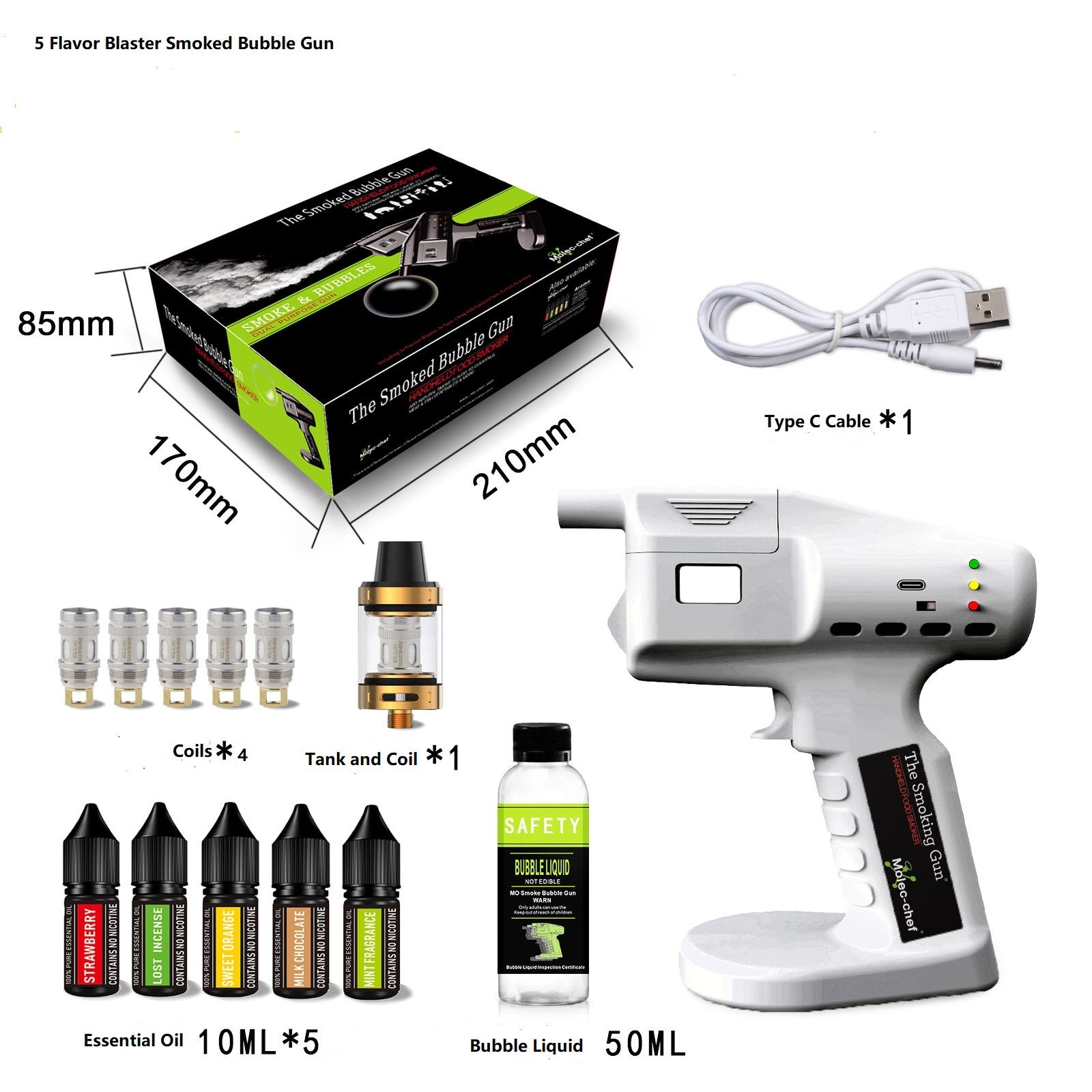 Smoking Gun Kit - 充電式フレーバーブラスターカクテルガンキット、スモークマシン、食用バブル、アロマスモークバブルガン、飲料、食品を持ち上げるため