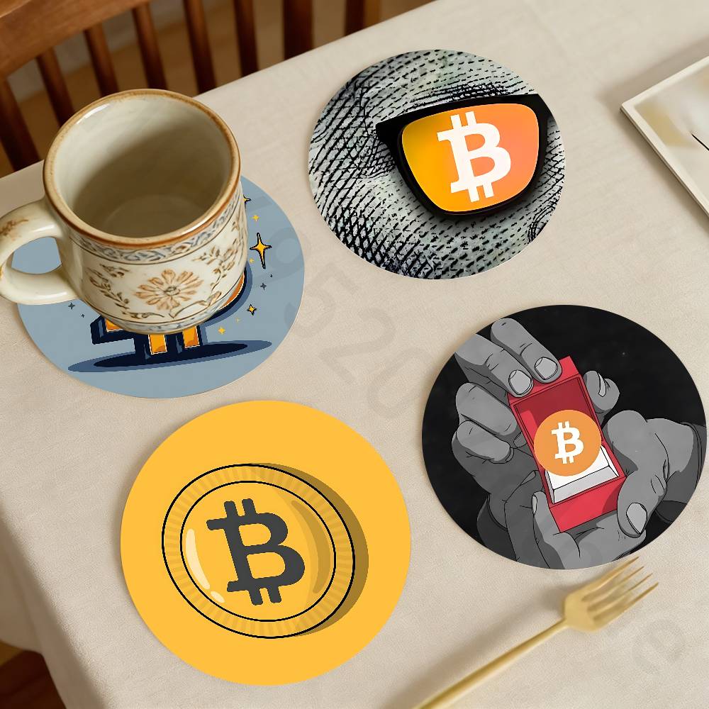 Bar Mat Rubber - ビットコイン暗号通貨 Btc 木製カップコースター茶コーヒー飲料カラー印刷カップマットホームレストラン装飾