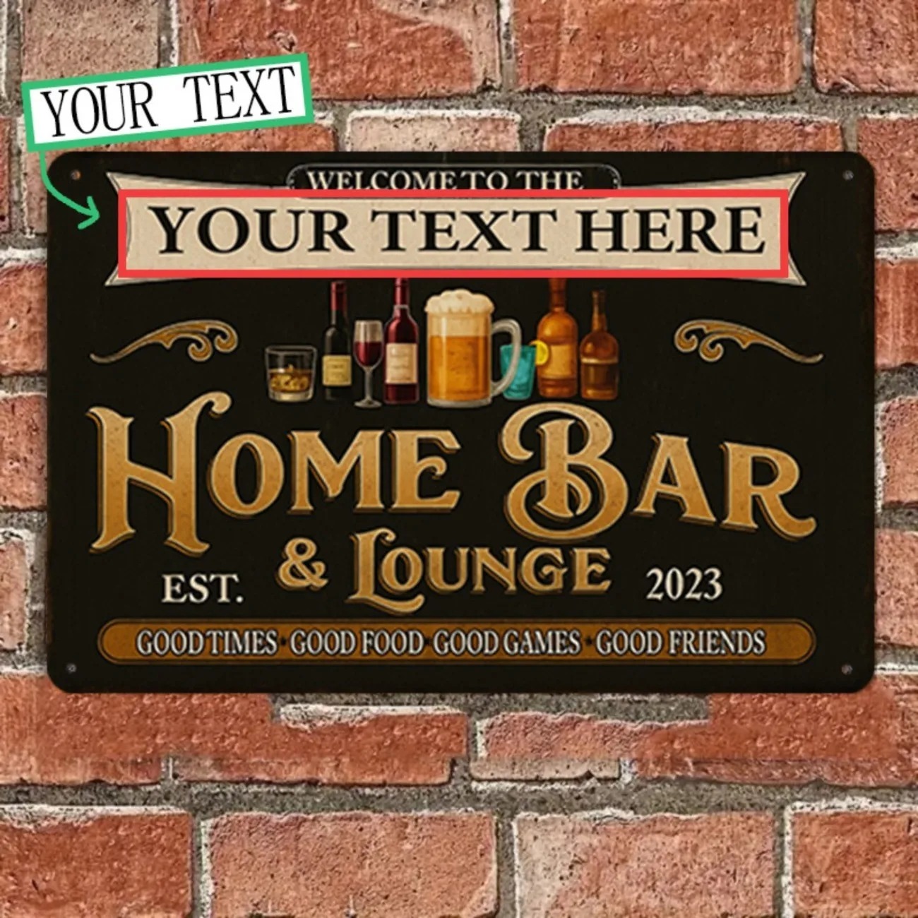 カスタムテキスト ヴィンテージ ホームバー＆ラウンジ メタル - Home Bar Lounge のレビューと価格