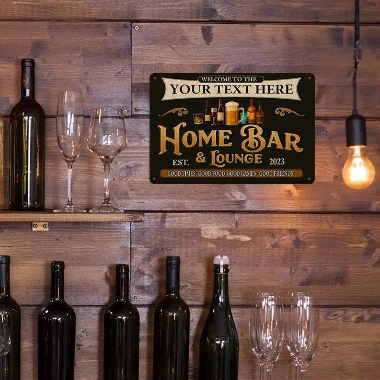 カスタムテキスト ヴィンテージ ホームバー＆ラウンジ メタル - Home Bar Lounge のレビューと価格