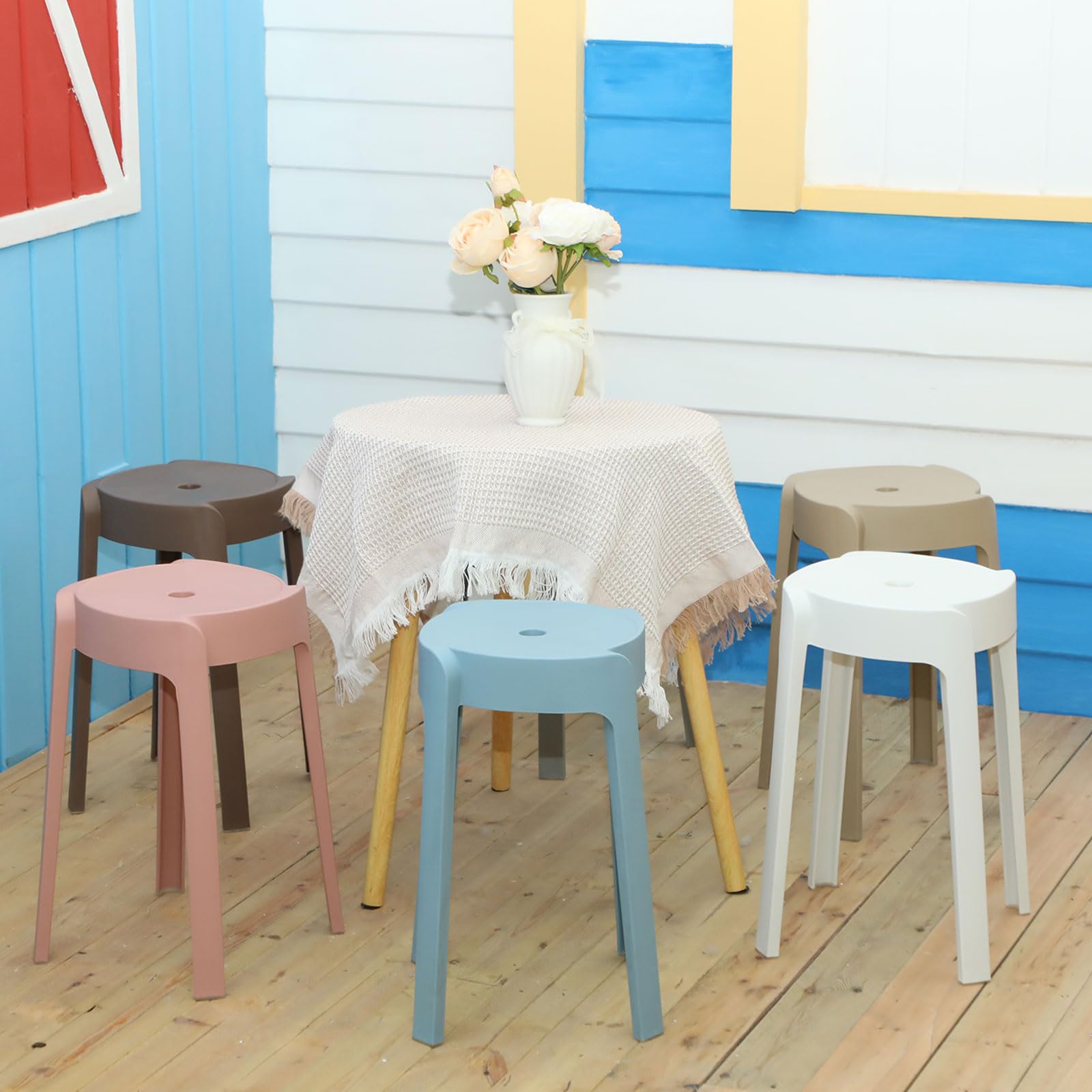 1/6パック プラスチック製スタッキングスツール 18インチ - Home Bar Seating のレビューと価格