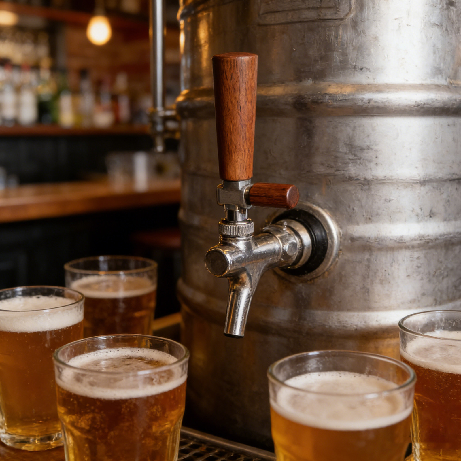 素朴な木製ビールタップハンドル、手磨きオーク材、ホームバー、 - Home Bar And Restaurant のレビューと価格