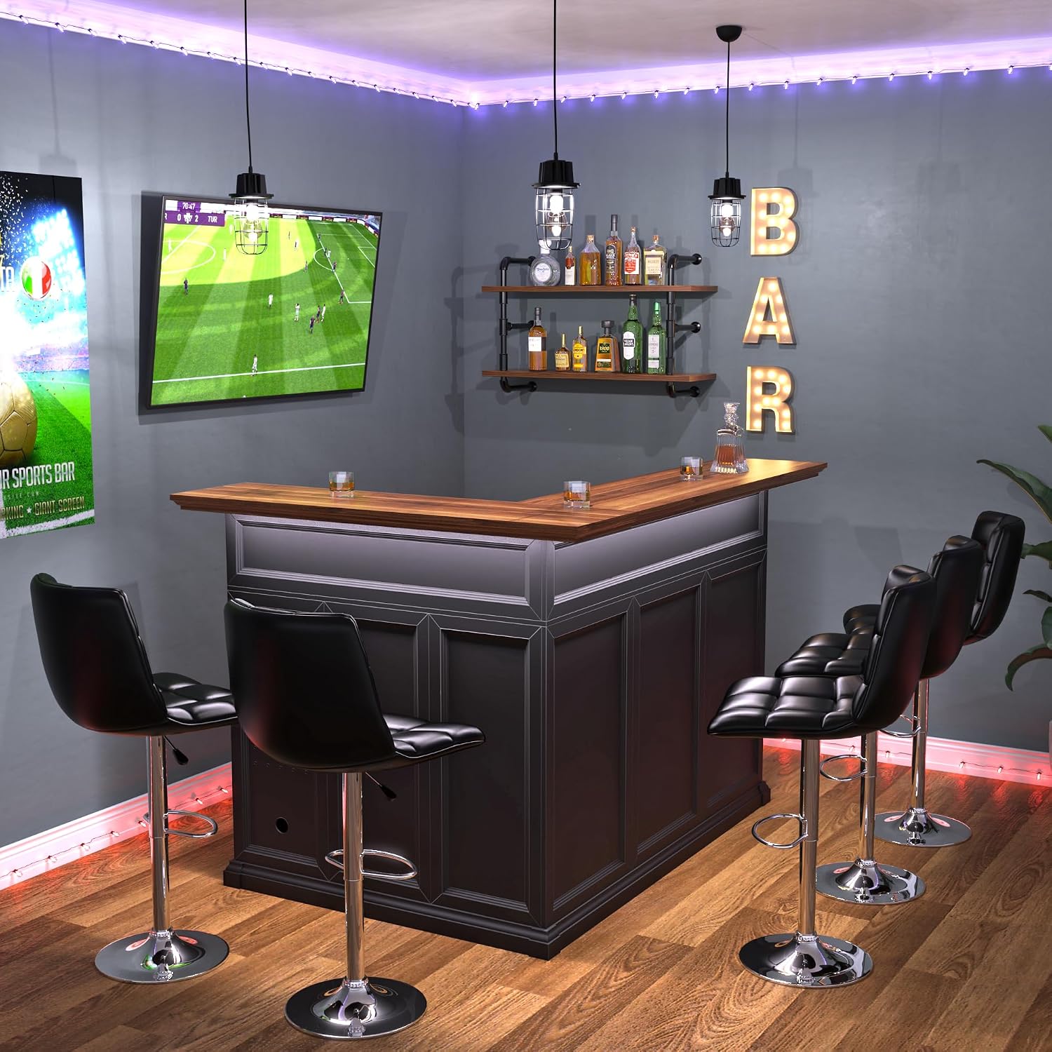 L字型ホームバーキャビネット（冷蔵庫スペース付き）、大型地下 - Home Bar Lounge のレビューと価格